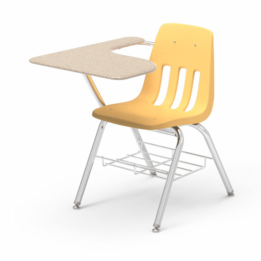 Virco 9700BRM Tablet Arm Chair-Desk with 18" Seat, 12" x 20" x 25" Hard Plastic Top, Bookrack for School and Classrooms - SchoolOutlet