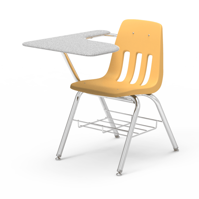 Virco 9700BRM Tablet Arm Chair-Desk with 18" Seat, 12" x 20" x 25" Hard Plastic Top, Bookrack for School and Classrooms - SchoolOutlet