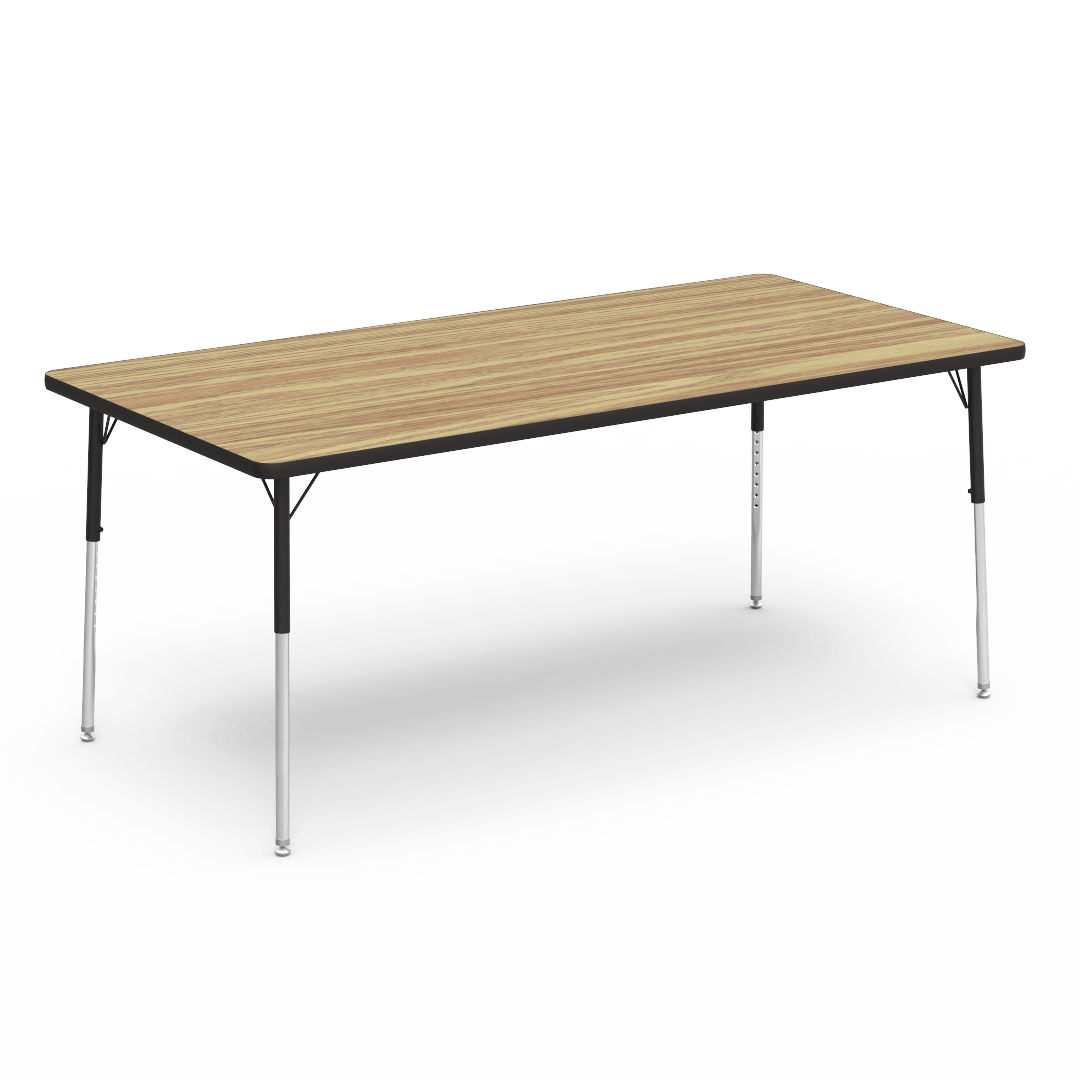 Rectangular Activity Table with Heavy Duty Medium Oak Laminate Top and Adjustable Height (36"W x 72"L x 22-30"H) - SchoolOutlet