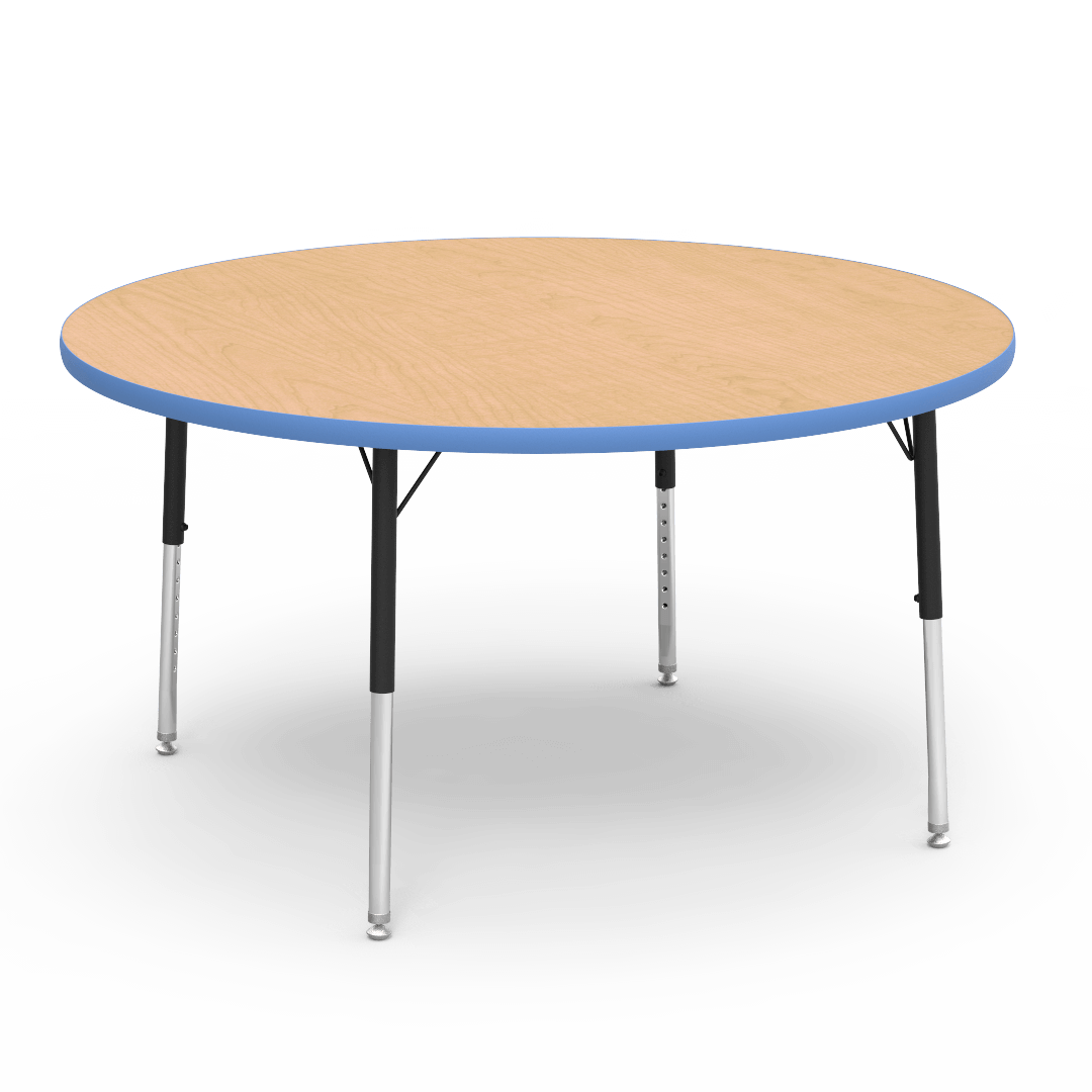 Virco 4848RLO - 4000 Series Round Activity Table with Heavy Duty Laminate Top - Preschool Height Adjustable Legs (48" Diameter x 17-25"H) - SchoolOutlet