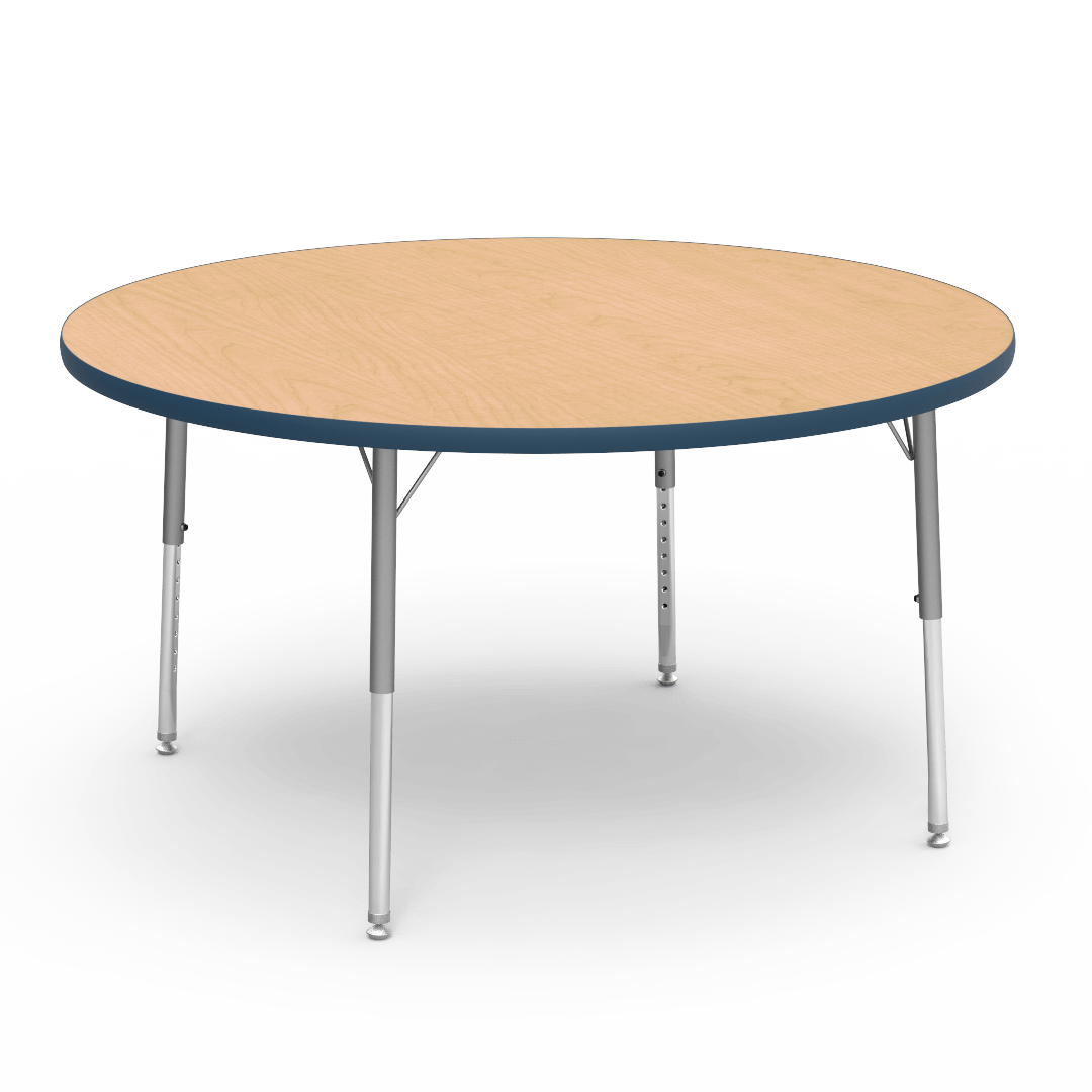 Virco 4848RLO - 4000 Series Round Activity Table with Heavy Duty Laminate Top - Preschool Height Adjustable Legs (48" Diameter x 17-25"H) - SchoolOutlet