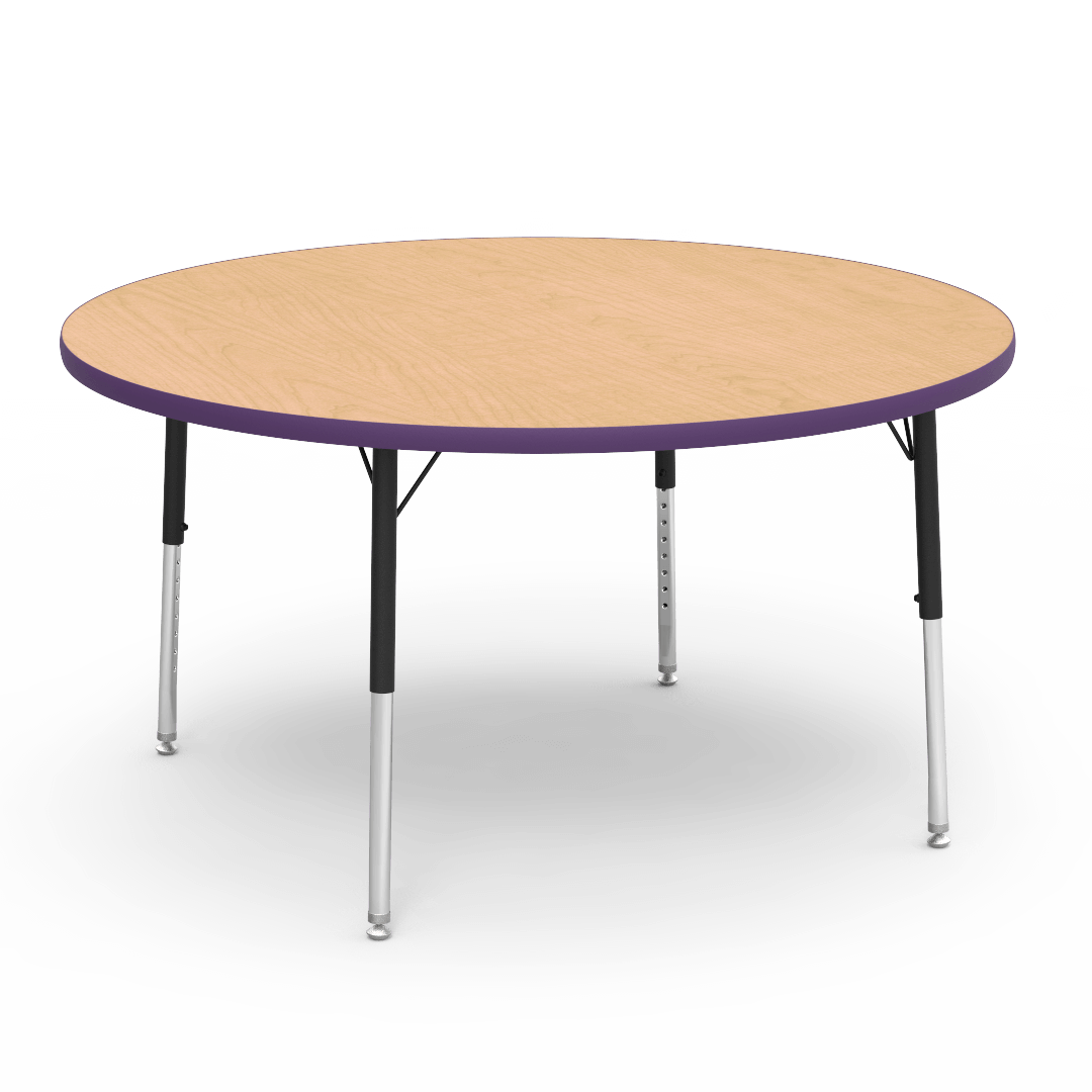 Virco 4848RLO - 4000 Series Round Activity Table with Heavy Duty Laminate Top - Preschool Height Adjustable Legs (48" Diameter x 17-25"H) - SchoolOutlet