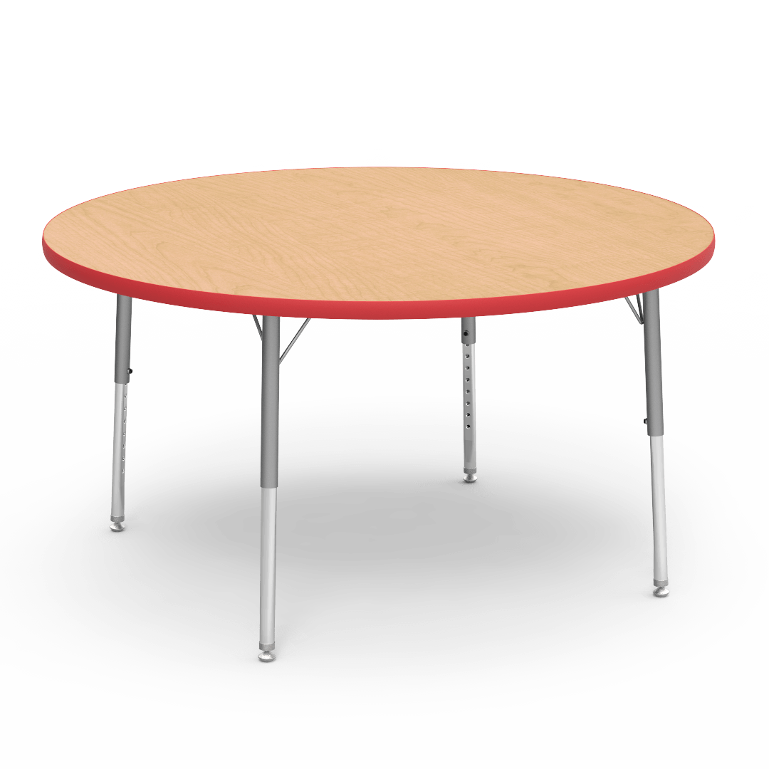 Virco 4848RLO - 4000 Series Round Activity Table with Heavy Duty Laminate Top - Preschool Height Adjustable Legs (48" Diameter x 17-25"H) - SchoolOutlet