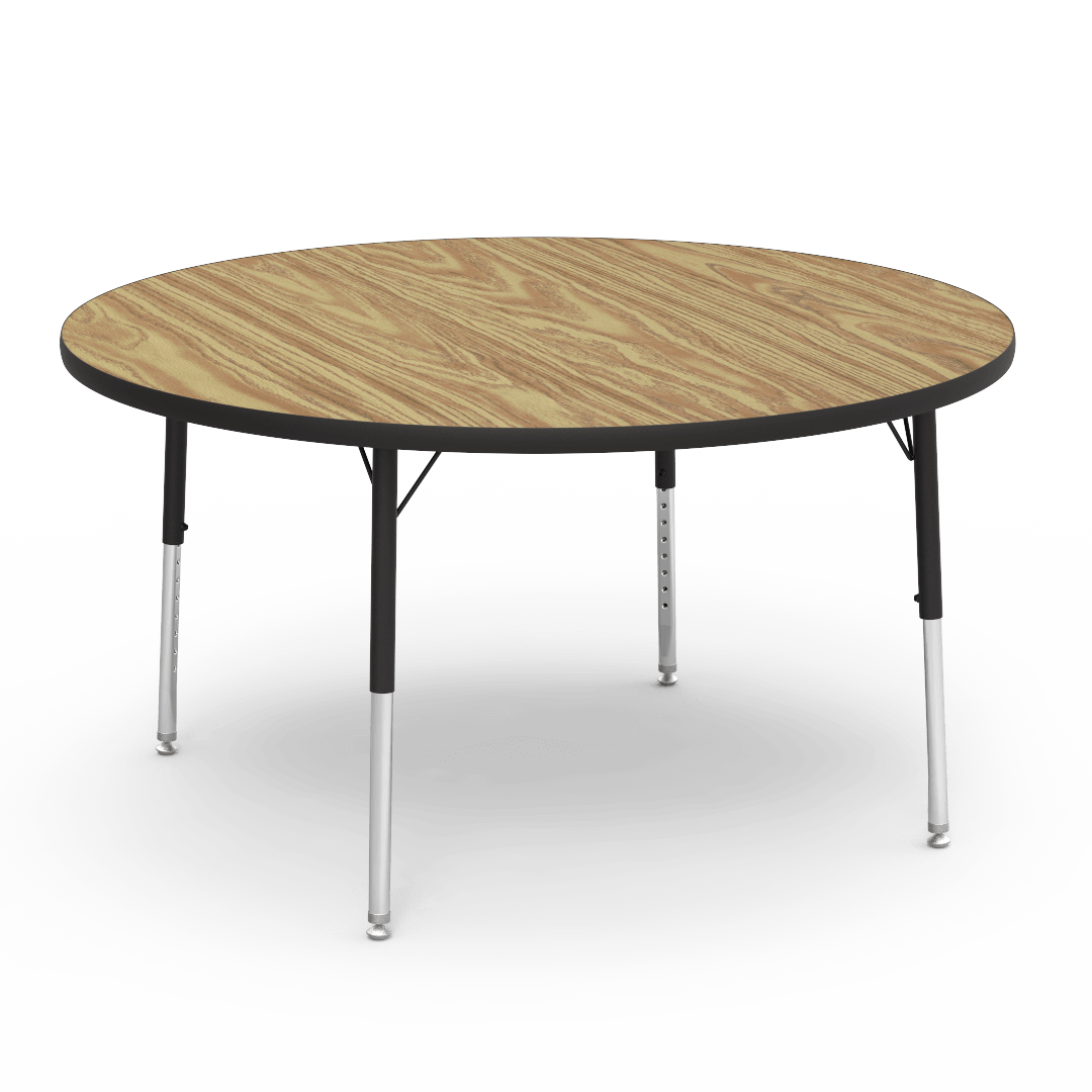 Virco 4848RLO - 4000 Series Round Activity Table with Heavy Duty Laminate Top - Preschool Height Adjustable Legs (48" Diameter x 17-25"H) - SchoolOutlet