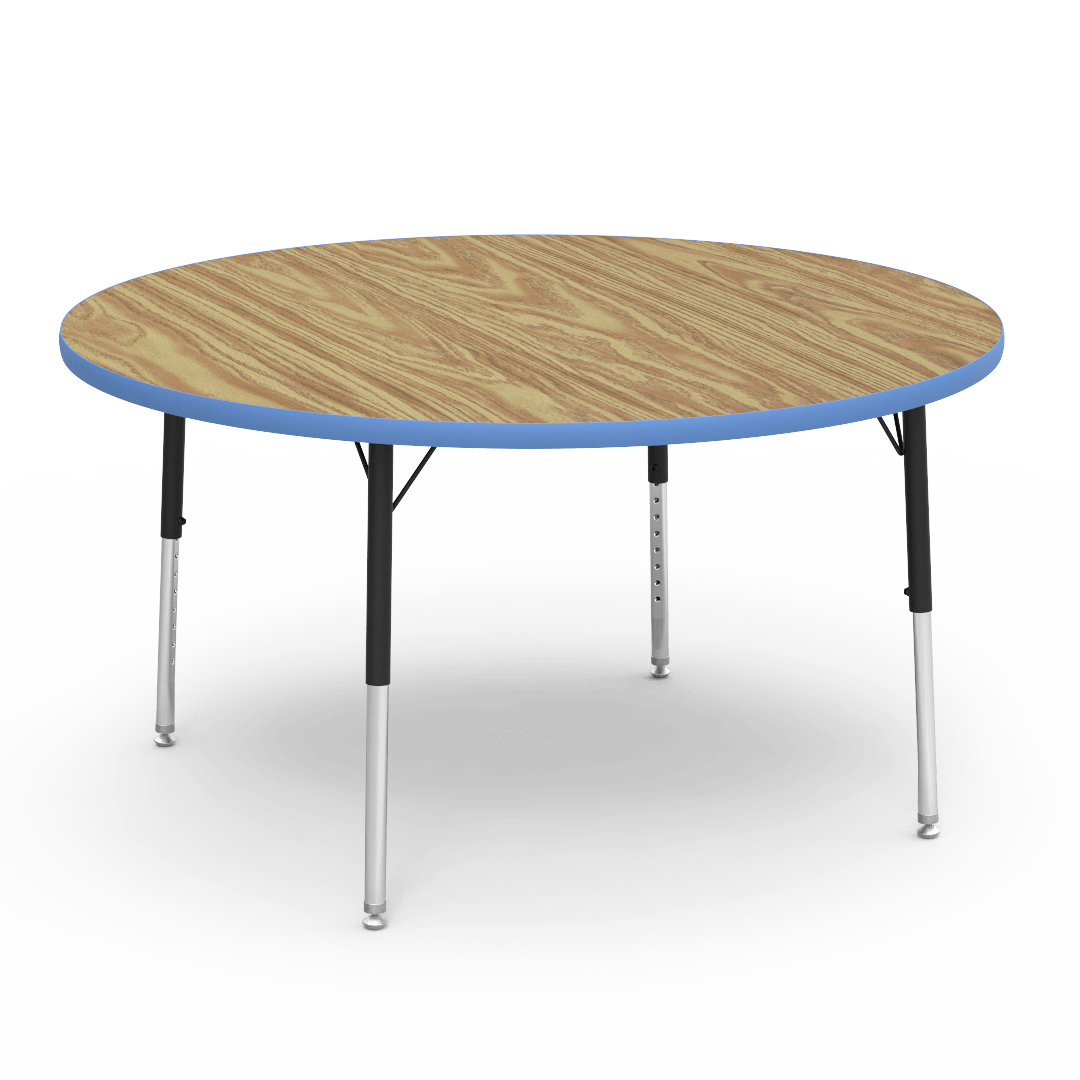 Virco 4848RLO - 4000 Series Round Activity Table with Heavy Duty Laminate Top - Preschool Height Adjustable Legs (48" Diameter x 17-25"H) - SchoolOutlet