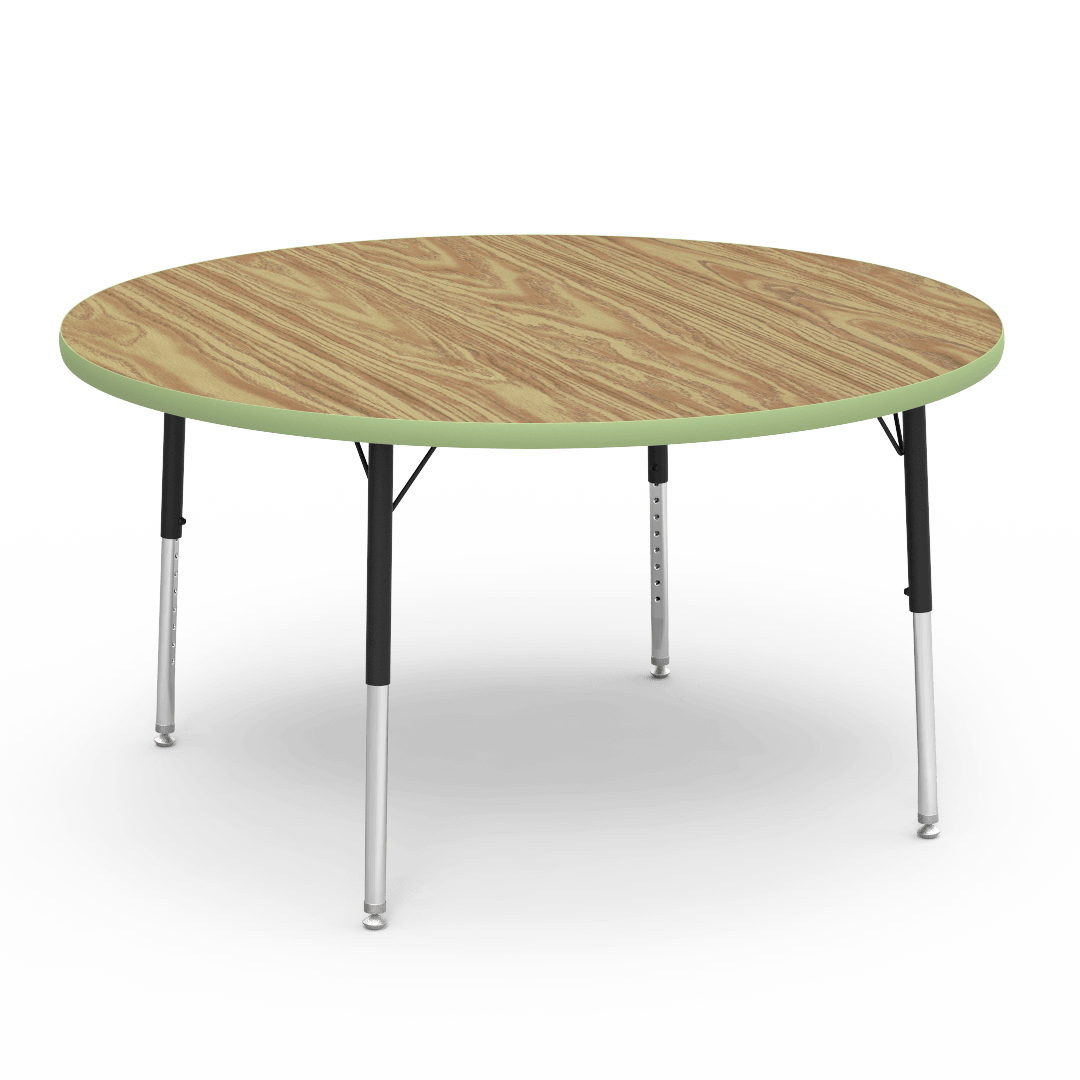 Virco 4848RLO - 4000 Series Round Activity Table with Heavy Duty Laminate Top - Preschool Height Adjustable Legs (48" Diameter x 17-25"H) - SchoolOutlet