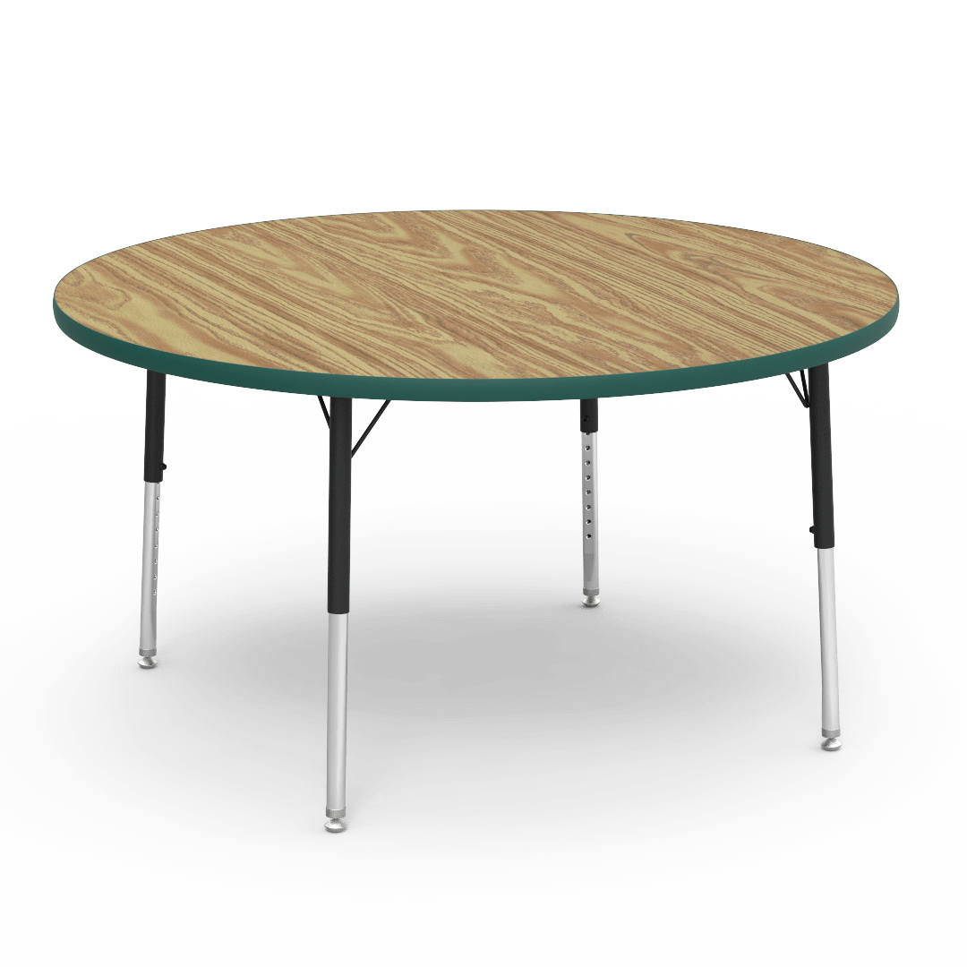 Virco 4848RLO - 4000 Series Round Activity Table with Heavy Duty Laminate Top - Preschool Height Adjustable Legs (48" Diameter x 17-25"H) - SchoolOutlet