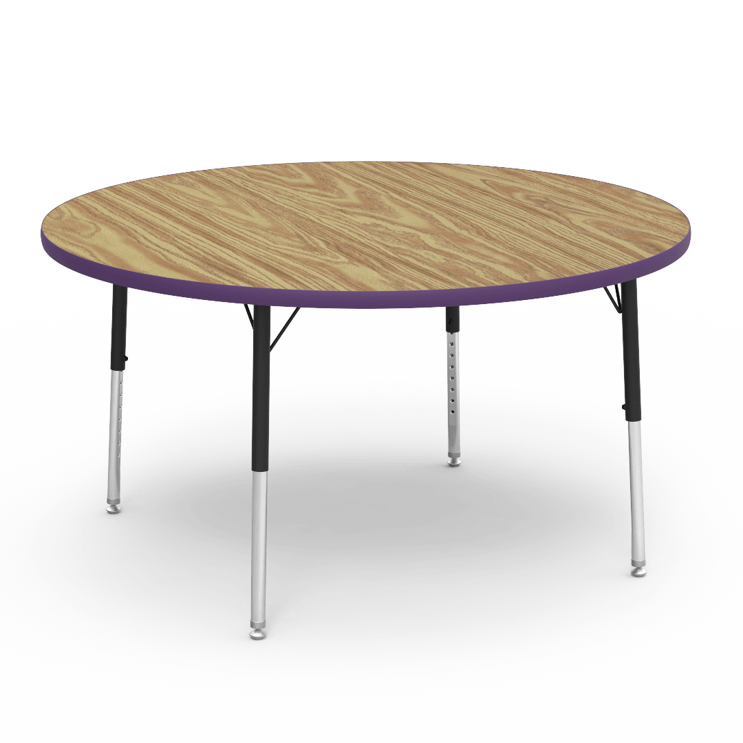 Virco 4848RLO - 4000 Series Round Activity Table with Heavy Duty Laminate Top - Preschool Height Adjustable Legs (48" Diameter x 17-25"H) - SchoolOutlet