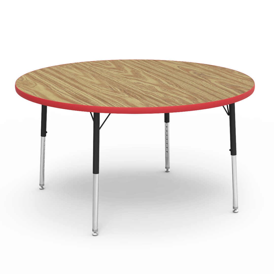 Virco 4848RLO - 4000 Series Round Activity Table with Heavy Duty Laminate Top - Preschool Height Adjustable Legs (48" Diameter x 17-25"H) - SchoolOutlet