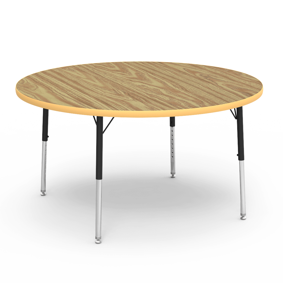 Virco 4848RLO - 4000 Series Round Activity Table with Heavy Duty Laminate Top - Preschool Height Adjustable Legs (48" Diameter x 17-25"H) - SchoolOutlet