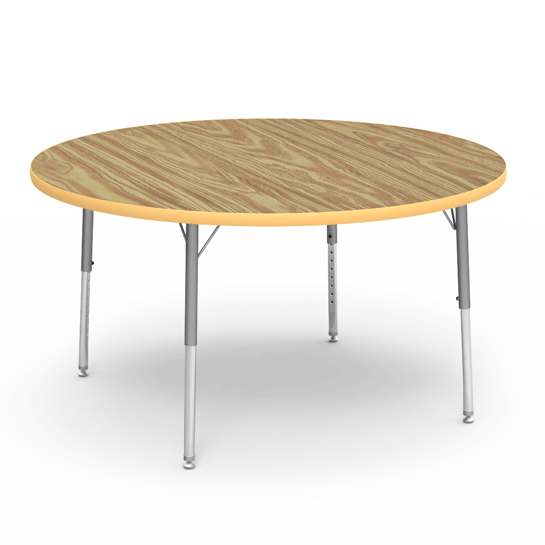 Virco 4848RLO - 4000 Series Round Activity Table with Heavy Duty Laminate Top - Preschool Height Adjustable Legs (48" Diameter x 17-25"H) - SchoolOutlet