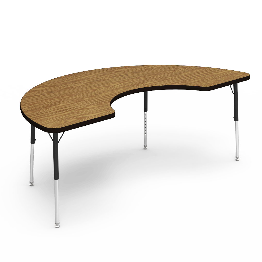 Half Moon Cooperative Learning Activity Table with Heavy Duty Laminate Top - Preschool Height Adjustable Legs (36"W x 72"L x 17-25"H) - SchoolOutlet