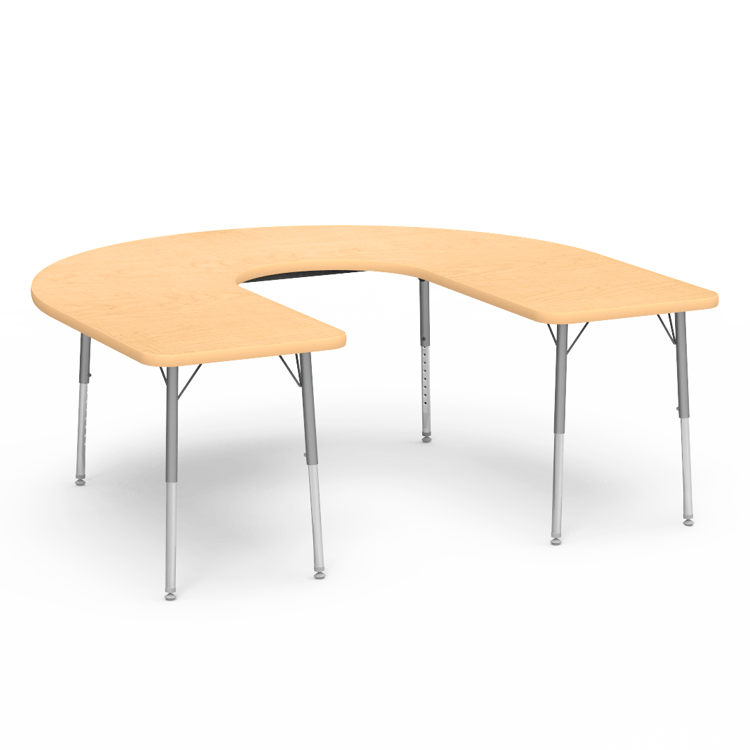 Deep Cut Horseshoe Activity Table with Heavy Duty Laminate Top - Preschool Height Adjustable Legs (60"W x 66"L x 17-25"H) - SchoolOutlet