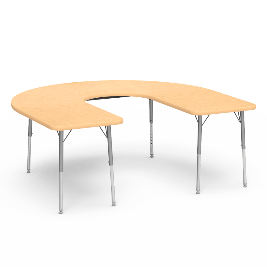 Deep Cut Horseshoe Activity Table with Heavy Duty Laminate Top - Preschool Height Adjustable Legs (60"W x 66"L x 17-25"H) - SchoolOutlet