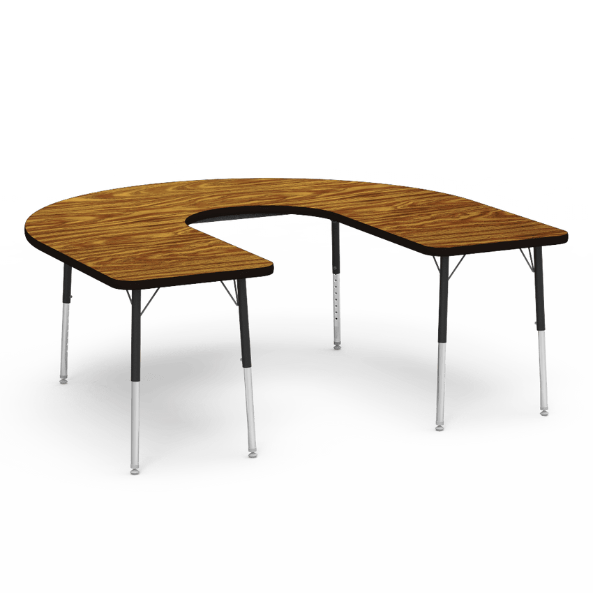 Deep Cut Horseshoe Activity Table with Heavy Duty Laminate Top - Preschool Height Adjustable Legs (60"W x 66"L x 17-25"H) - SchoolOutlet