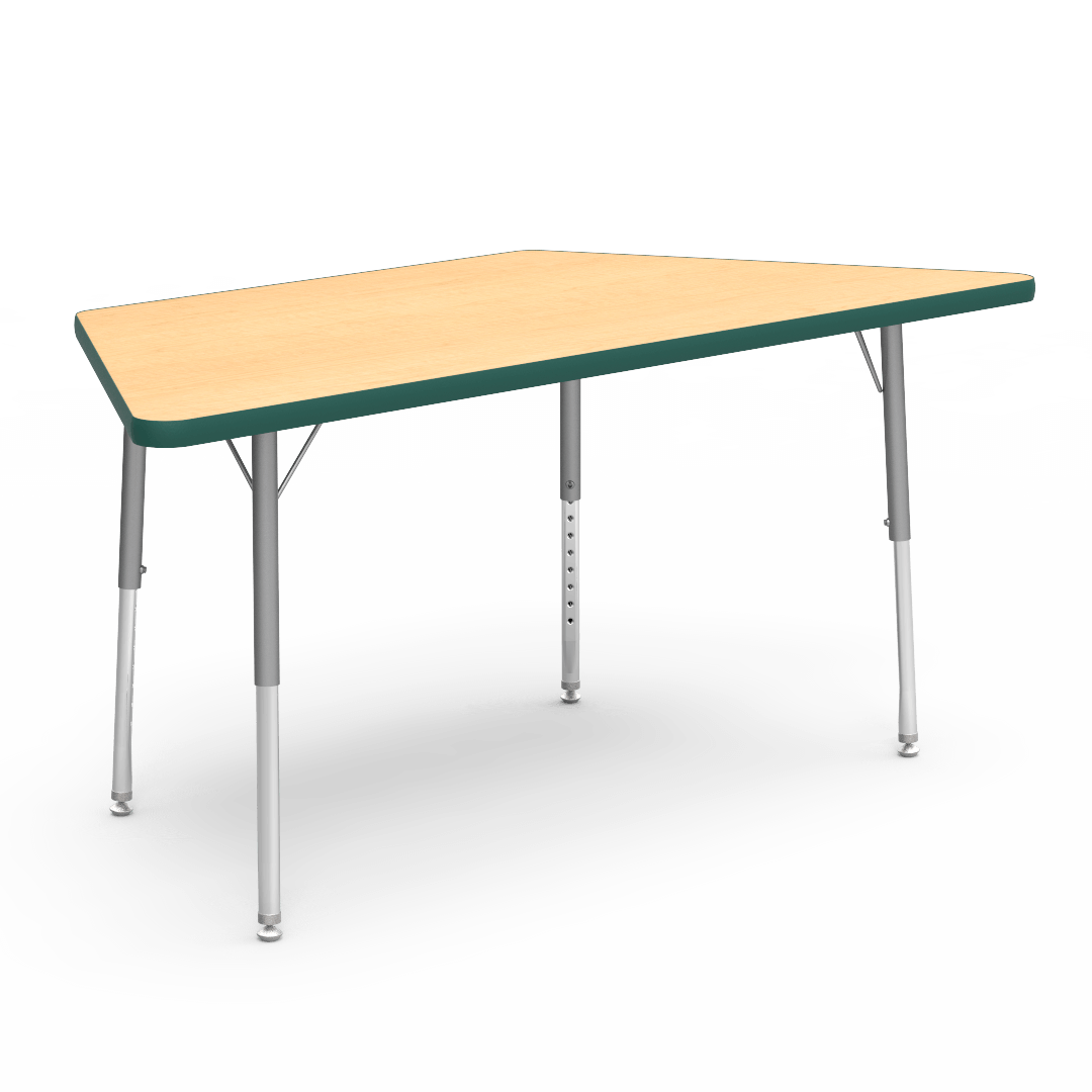 Virco 48TRAP60LO - Virco 4000 Series Trapezoid Activity Table with Heavy Duty Laminate Top - Preschool Height Adjustable Legs (30"W x 60"L x 17"-25"H) - SchoolOutlet
