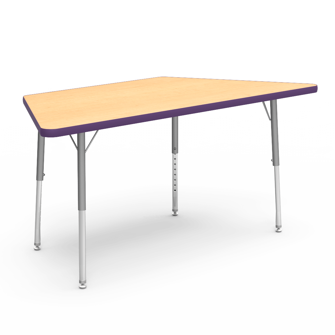 Virco 48TRAP60LO - Virco 4000 Series Trapezoid Activity Table with Heavy Duty Laminate Top - Preschool Height Adjustable Legs (30"W x 60"L x 17"-25"H) - SchoolOutlet