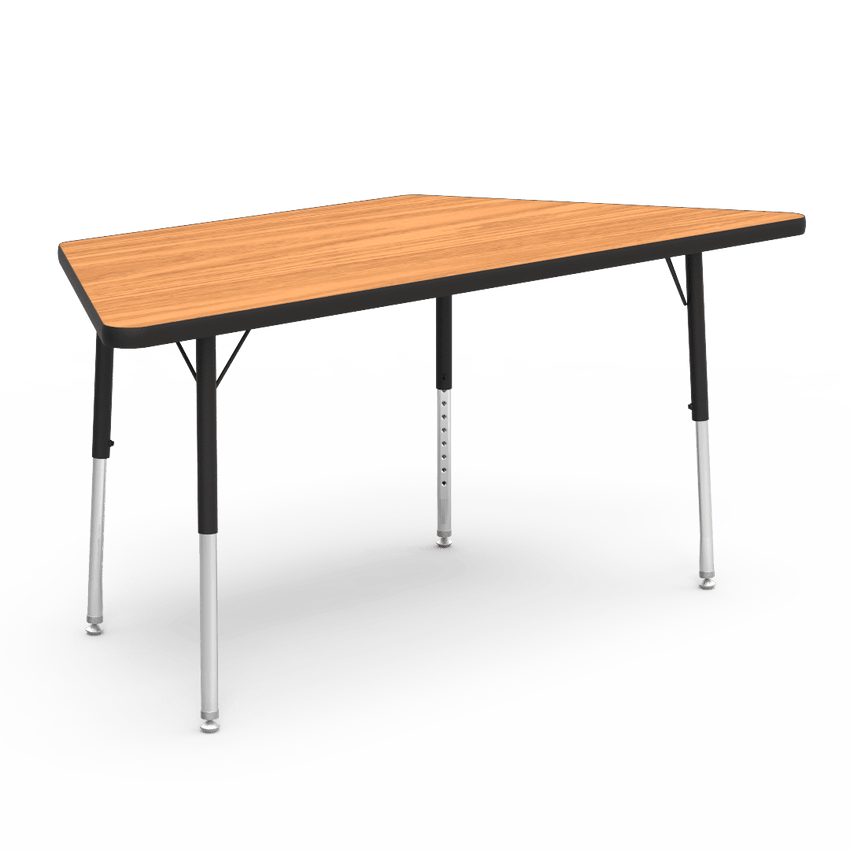 Trapezoid Preschool Activity Table with Heavy Duty Medium Oak Laminate Top - Preschool Height Adjustable Legs (30"W x 60"L x 17-25"H) - SchoolOutlet