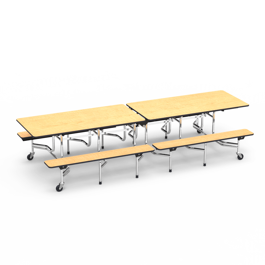 Virco MTB152710 - Mobile Bench Cafeteria Table 15"H x 10'L Bench T-mold Edge, 27"H x30"W x 10'L (Virco MTB152710) - SchoolOutlet