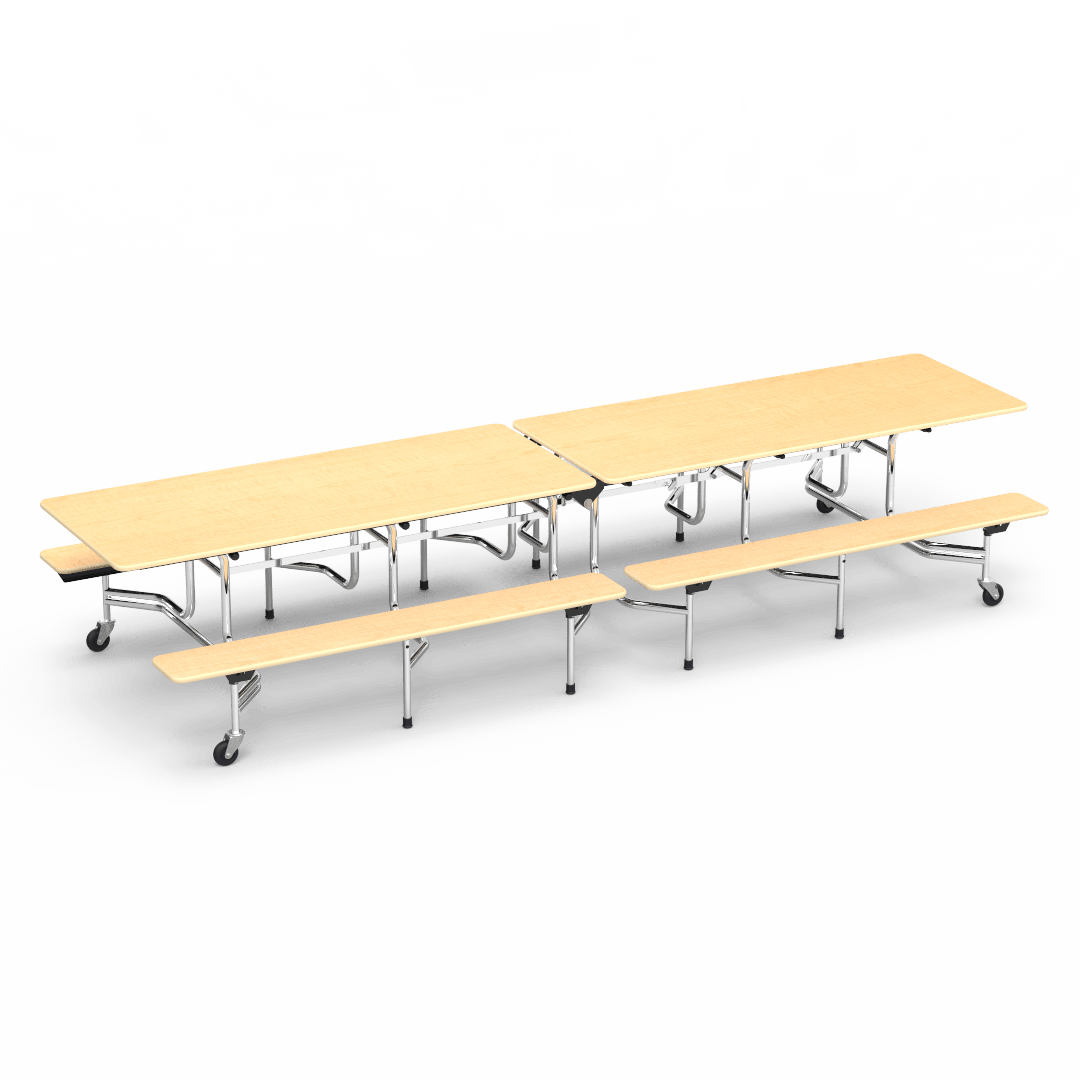 Virco MTB152712 - Mobile Bench Cafeteria Table 15"H x 12'L Bench T-mold Edge, 27"H x30"W x 12'L (Virco MTB152712) - SchoolOutlet