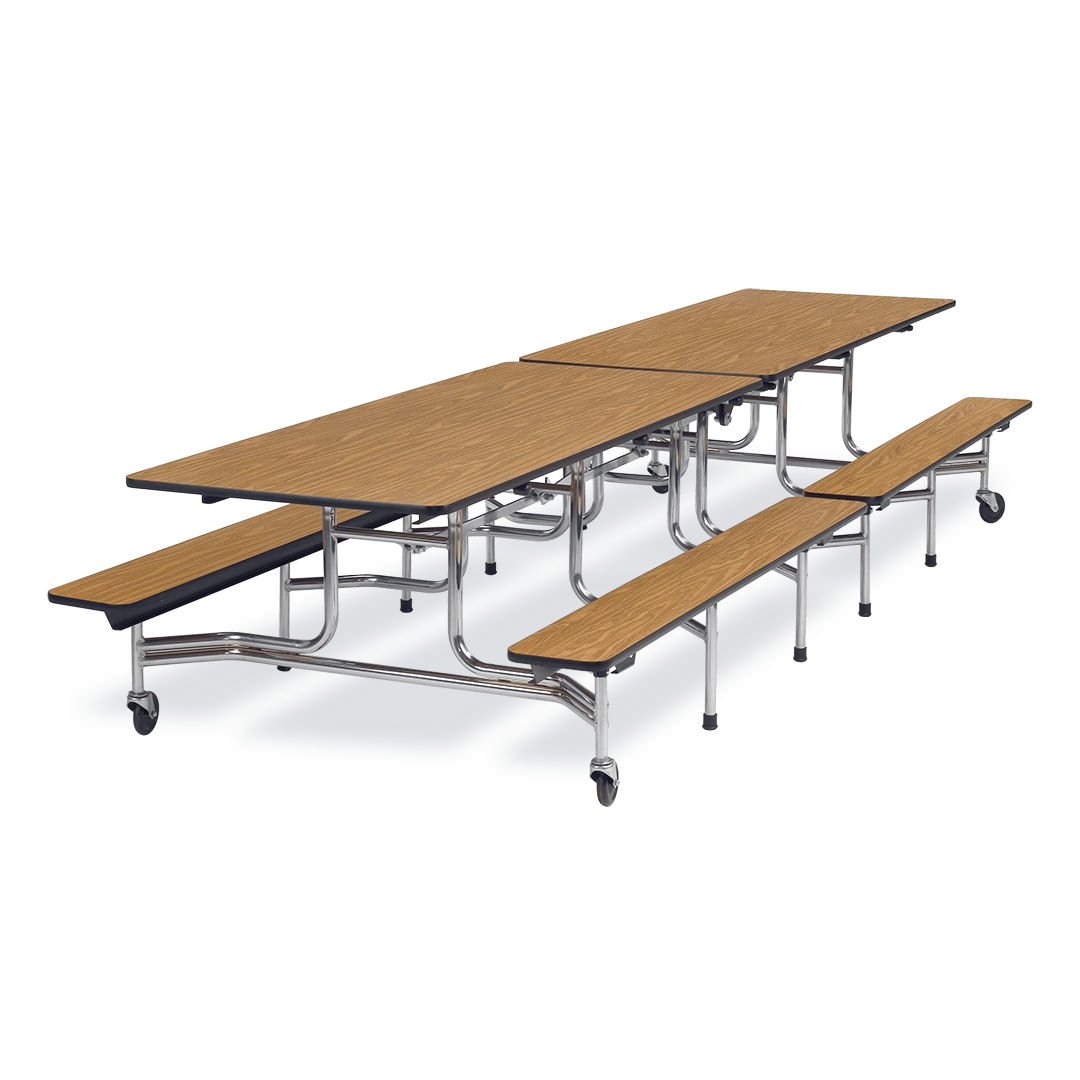 Virco MTB152712 - Mobile Bench Cafeteria Table 15"H x 12'L Bench T-mold Edge, 27"H x30"W x 12'L (Virco MTB152712) - SchoolOutlet