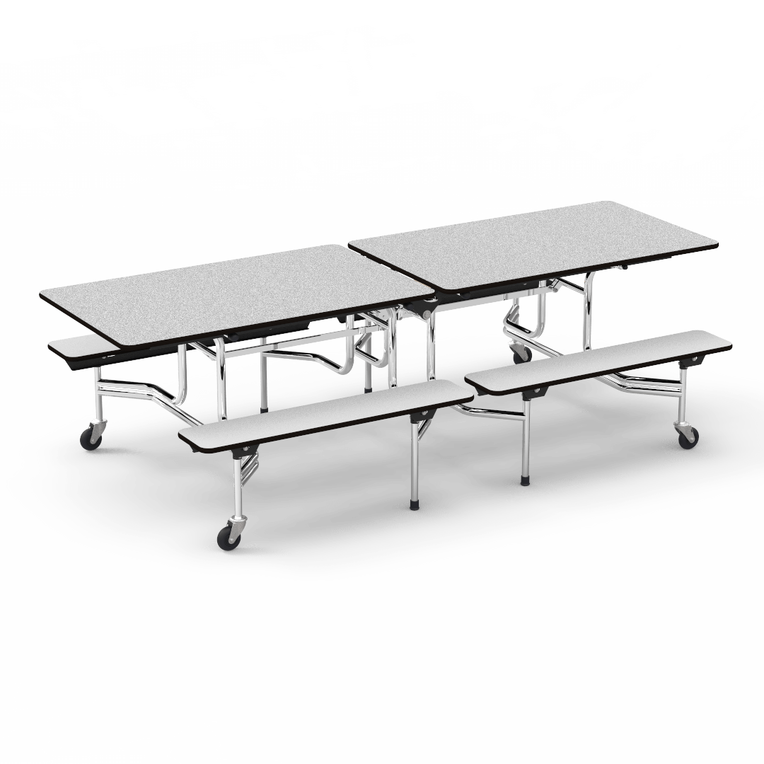 Virco MTB15278 - Mobile Bench Cafeteria Table 27"H x30"W x 8'L with T-mold Edge and 15"H x 8'L Bench that seats up to 8 - SchoolOutlet