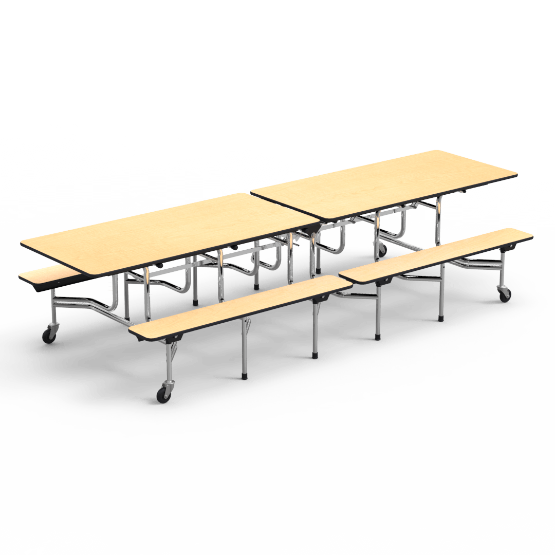 Virco MTB172910 - Mobile Bench Cafeteria Table - T-mold Edge - 17"H x 10'L Bench, 29"H x30"W x 120"L (Virco MTB172910) - SchoolOutlet