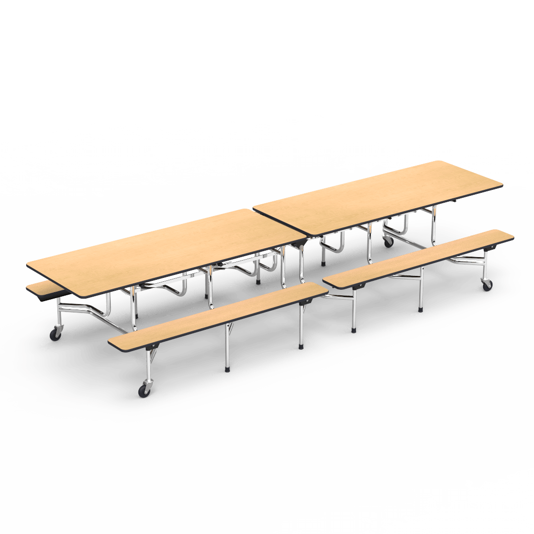 Virco MTB172912 - Mobile Bench Cafeteria Table - 29"H x30"W x 144"L - T-mold Edge - 17"H x 12'L Bench - SchoolOutlet