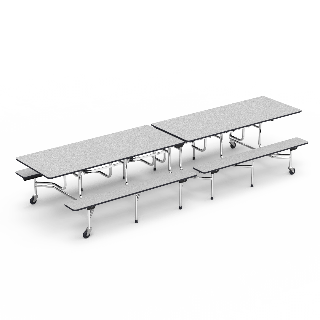 Virco MTB172912AEB - Mobile Bench Cafeteria Table 30"W x 144"L x 29"H - Sure Edge - 17"H x 12'L Bench Seating - SchoolOutlet