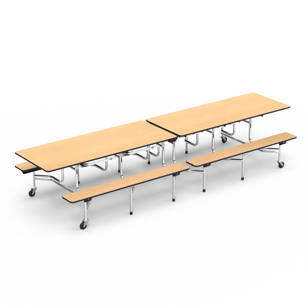 Virco MTB172912AEB - Mobile Bench Cafeteria Table 30"W x 144"L x 29"H - Sure Edge - 17"H x 12'L Bench Seating - SchoolOutlet