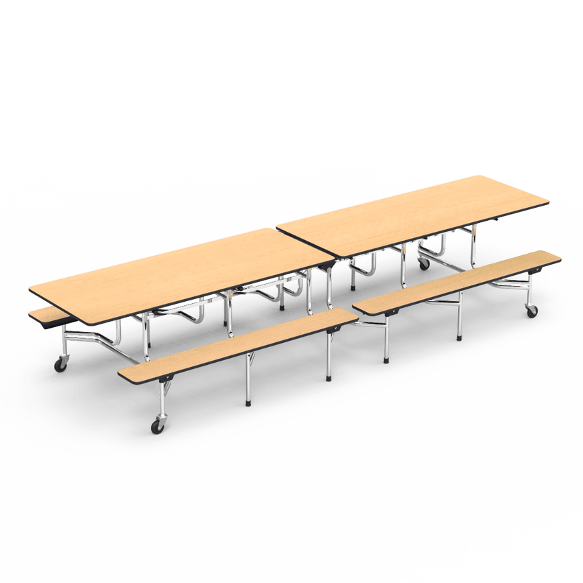 Virco MTB172912AEB - Mobile Bench Cafeteria Table 30"W x 144"L x 29"H - Sure Edge - 17"H x 12'L Bench Seating - SchoolOutlet