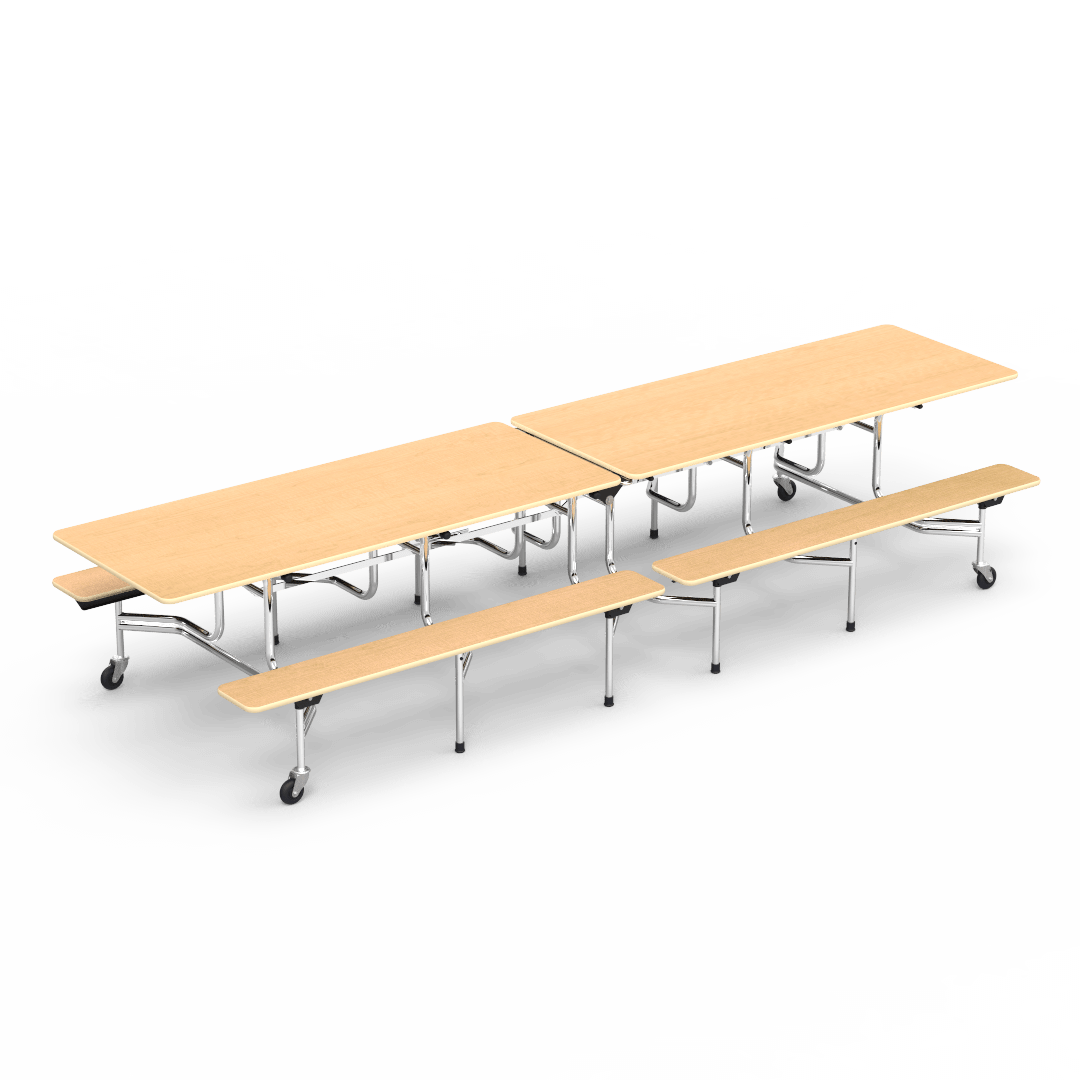 Virco MTB172912AEB - Mobile Bench Cafeteria Table 30"W x 144"L x 29"H - Sure Edge - 17"H x 12'L Bench Seating - SchoolOutlet