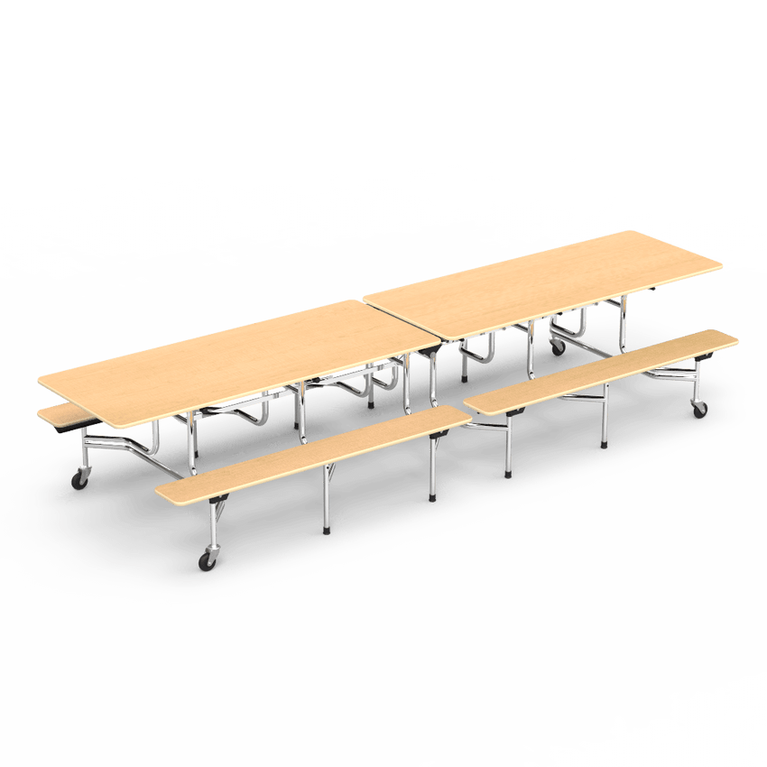 Virco MTB172912AEB - Mobile Bench Cafeteria Table 30"W x 144"L x 29"H - Sure Edge - 17"H x 12'L Bench Seating - SchoolOutlet