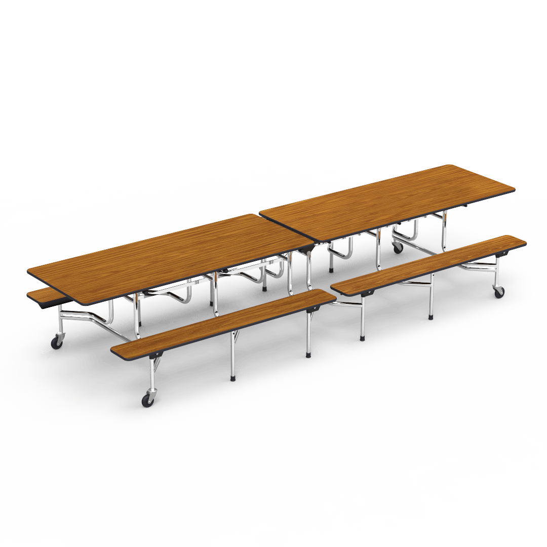 Virco MTB172912AEB - Mobile Bench Cafeteria Table 30"W x 144"L x 29"H - Sure Edge - 17"H x 12'L Bench Seating - SchoolOutlet