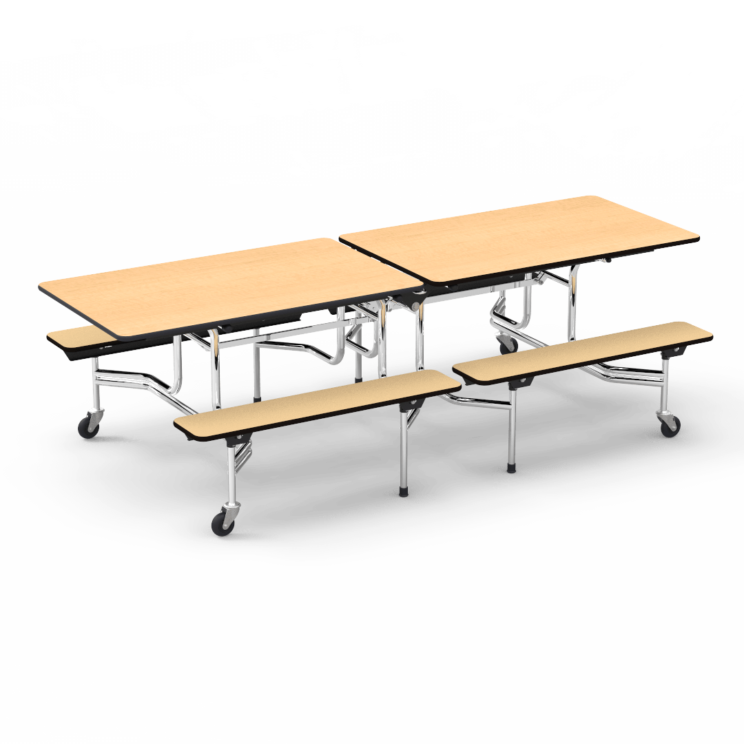 Virco MTB17298 - Mobile Bench Cafeteria Table - T-mold Edge - 17"H x 8'L Bench, 29"H x30"W x 96"L (Virco MTB17298) - SchoolOutlet