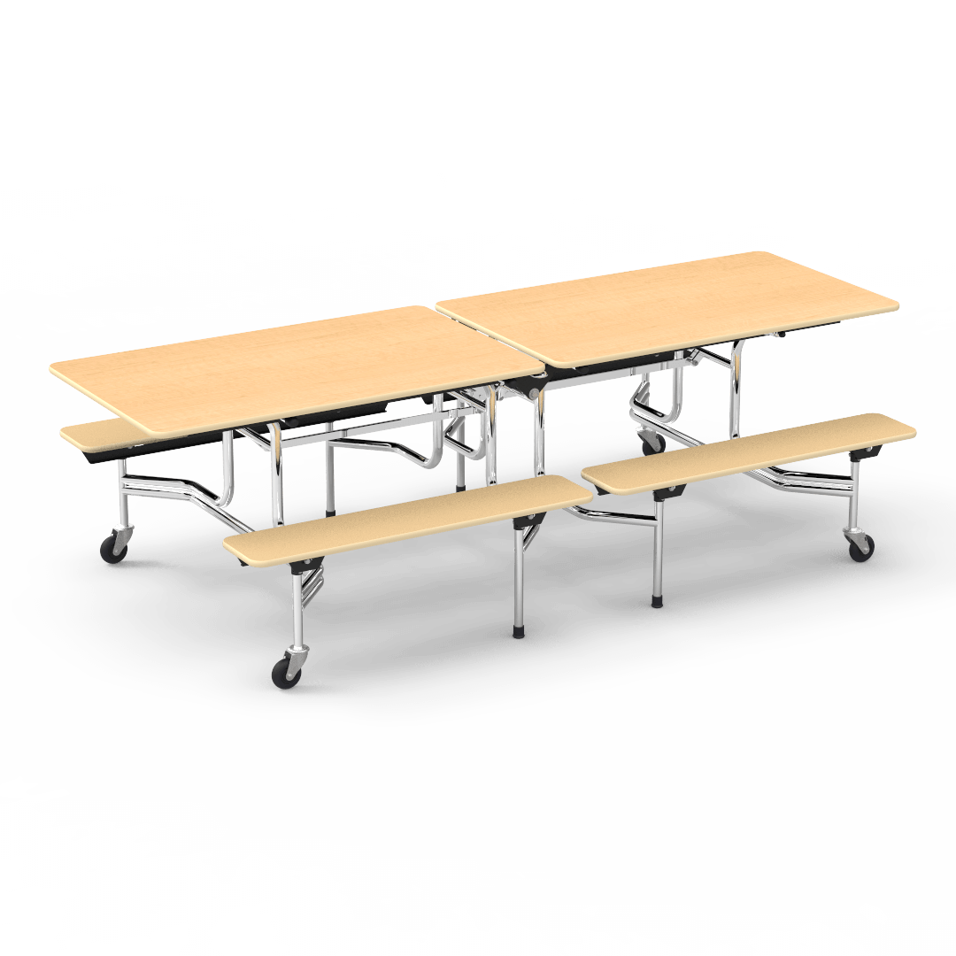 Virco MTB17298 - Mobile Bench Cafeteria Table - T-mold Edge - 17"H x 8'L Bench, 29"H x30"W x 96"L (Virco MTB17298) - SchoolOutlet