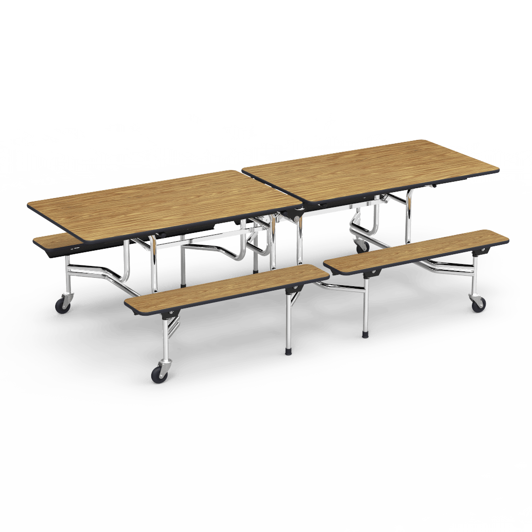 Virco MTB17298 - Mobile Bench Cafeteria Table - T-mold Edge - 17"H x 8'L Bench, 29"H x30"W x 96"L (Virco MTB17298) - SchoolOutlet