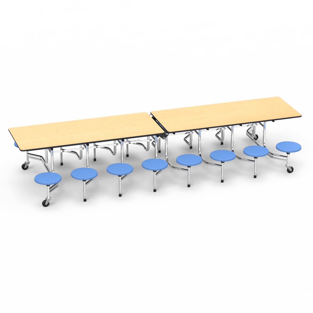 Virco MTS15271216 - Mobile Stool Cafeteria Table 27"H x 30"W x 12'Long, 15" high Stools with 16 Stools (Virco MTS15271216) - SchoolOutlet