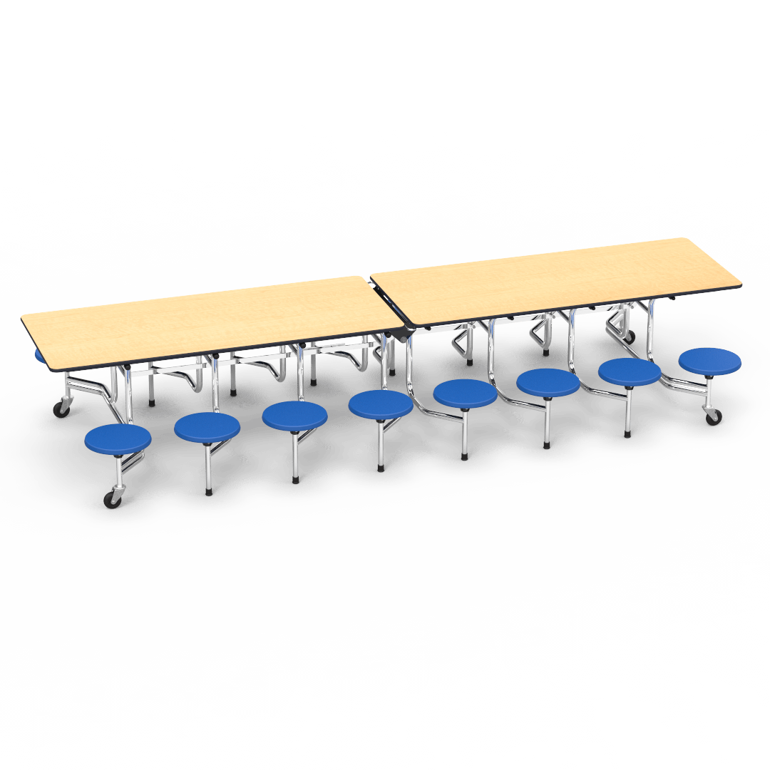 Virco MTS15271216 - Mobile Stool Cafeteria Table 27"H x 30"W x 12'Long, 15" high Stools with 16 Stools (Virco MTS15271216) - SchoolOutlet