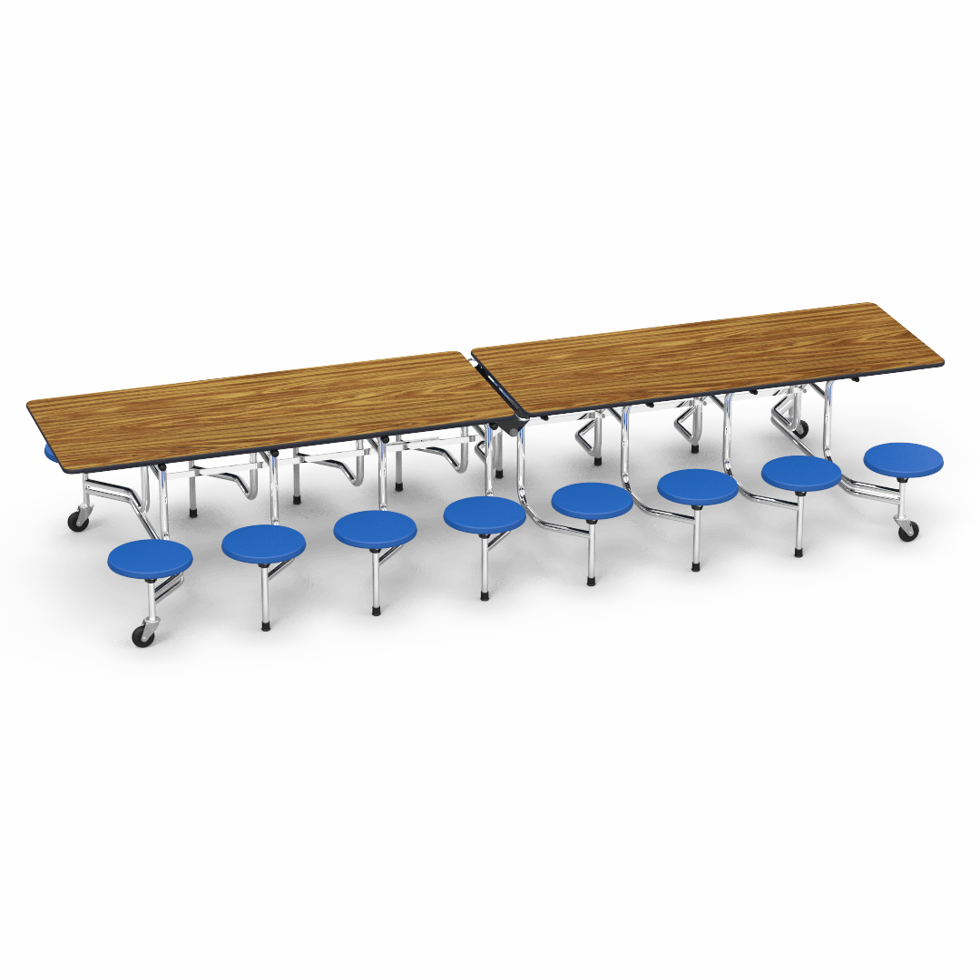 Virco MTS15271216 - Mobile Stool Cafeteria Table 27"H x 30"W x 12'Long, 15" high Stools with 16 Stools (Virco MTS15271216) - SchoolOutlet