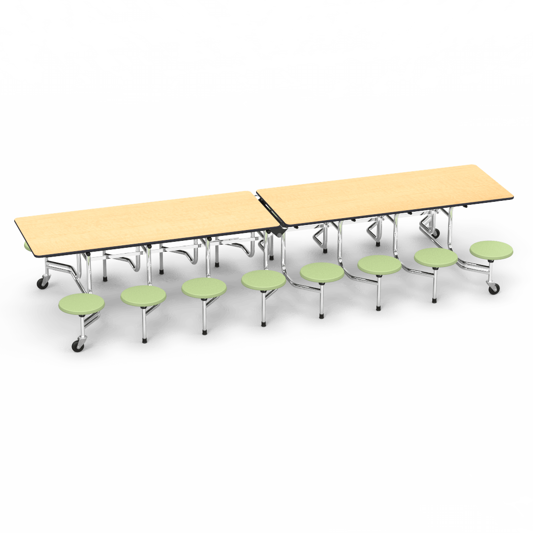 Virco MTS15271216 - Mobile Stool Cafeteria Table 27"H x 30"W x 12'Long, 15" high Stools with 16 Stools (Virco MTS15271216) - SchoolOutlet