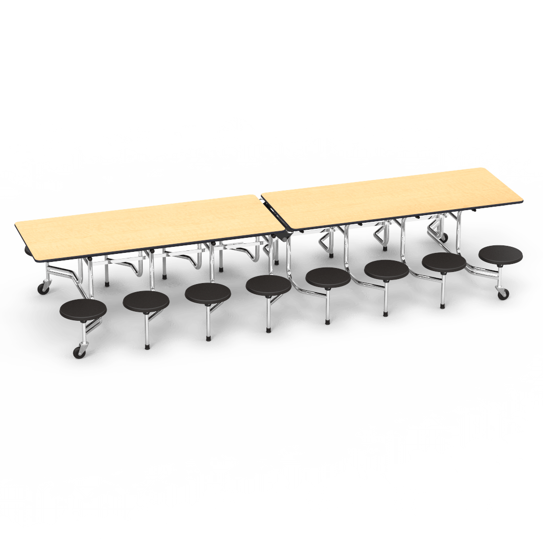 Virco MTS15271216AE - Mobile Stool Cafeteria Table 27"H x 30"W x 12'Long, 15" high Stools with 16 Stools w/ Sure Edge (Virco MTS15271216AE) - SchoolOutlet