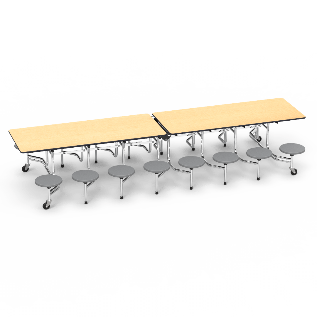 Virco MTS15271216AE - Mobile Stool Cafeteria Table 27"H x 30"W x 12'Long, 15" high Stools with 16 Stools w/ Sure Edge (Virco MTS15271216AE) - SchoolOutlet