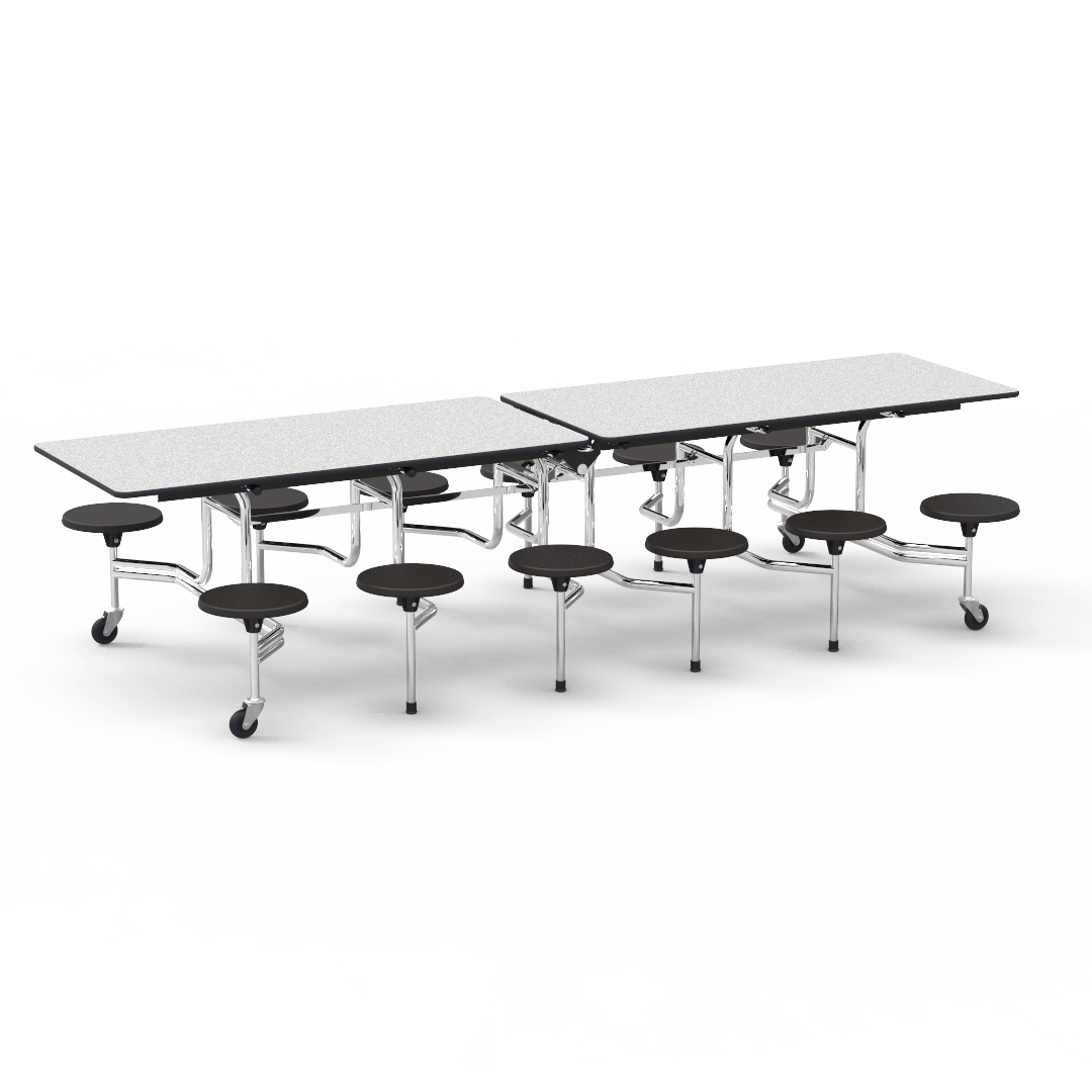 Virco MTS17291012 - Mobile Stool Cafeteria Table with 12 Stools - T-mold Edge - 27"H x 30"W x 10'Long, 17" high Stools (Virco MTS17291012) - SchoolOutlet