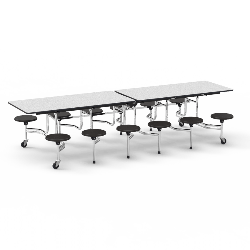 Virco MTS17291012 - Mobile Stool Cafeteria Table with 12 Stools - T-mold Edge - 27"H x 30"W x 10'Long, 17" high Stools (Virco MTS17291012) - SchoolOutlet