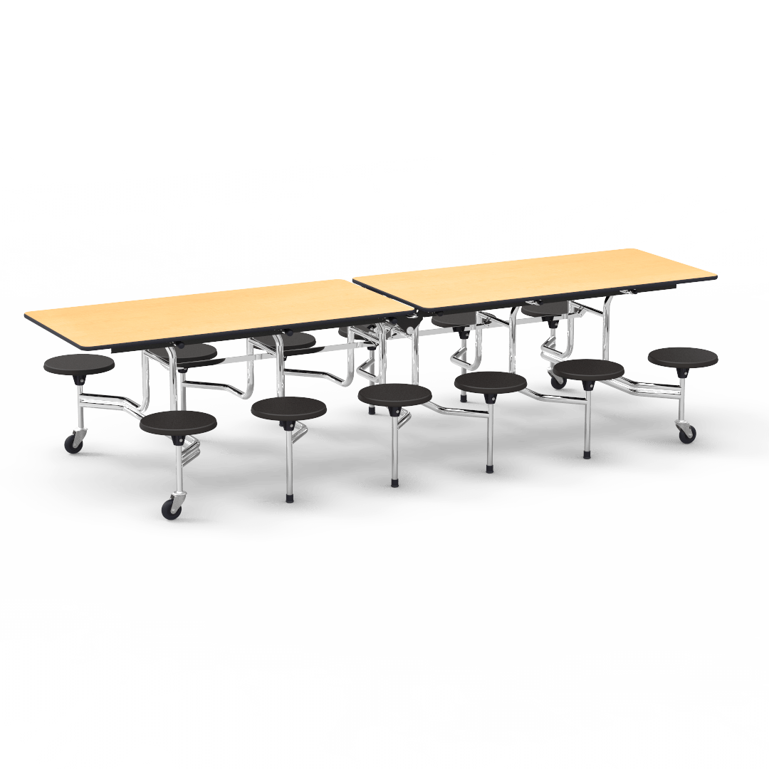 Virco MTS17291012 - Mobile Stool Cafeteria Table with 12 Stools - T-mold Edge - 27"H x 30"W x 10'Long, 17" high Stools (Virco MTS17291012) - SchoolOutlet