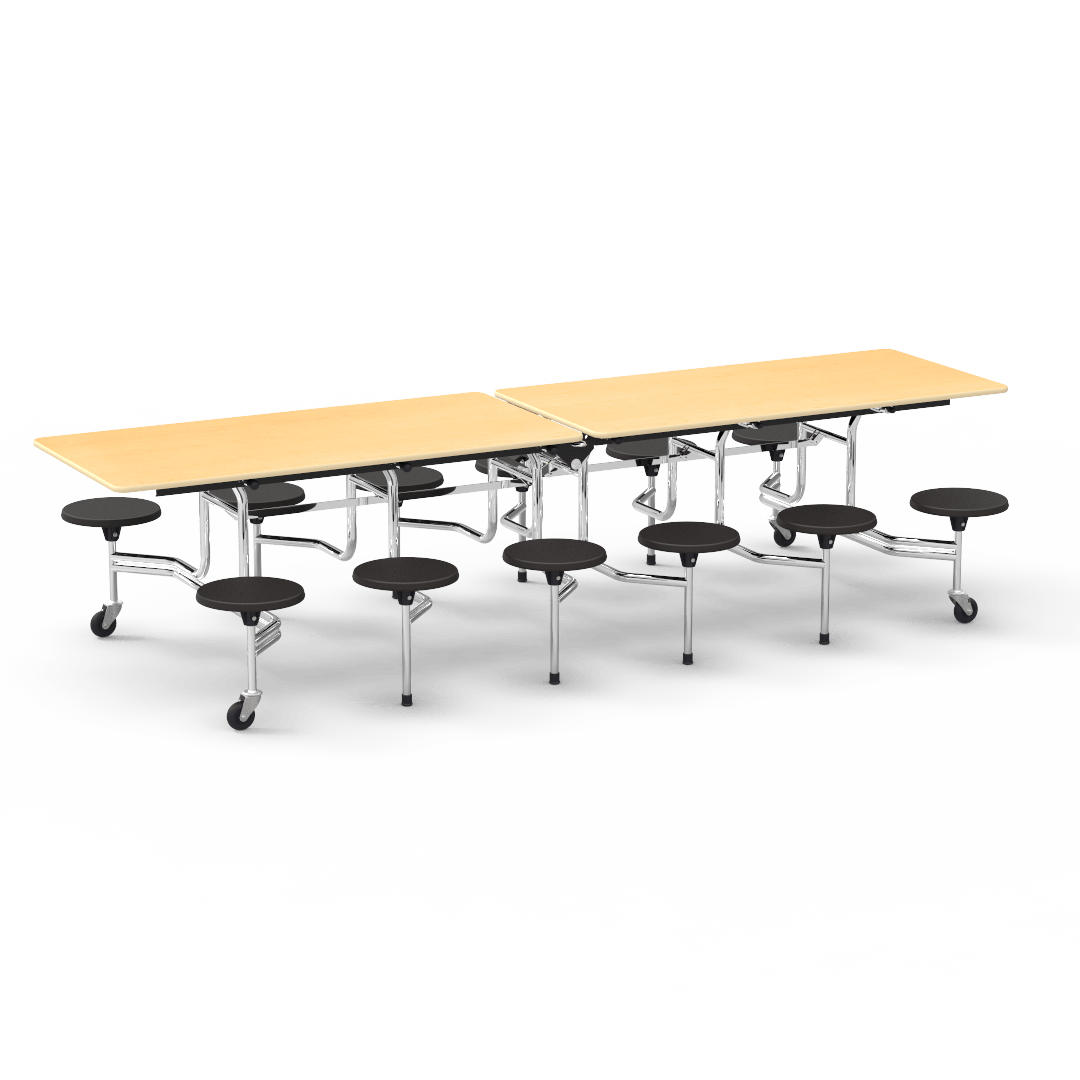 Virco MTS17291012 - Mobile Stool Cafeteria Table with 12 Stools - T-mold Edge - 27"H x 30"W x 10'Long, 17" high Stools (Virco MTS17291012) - SchoolOutlet