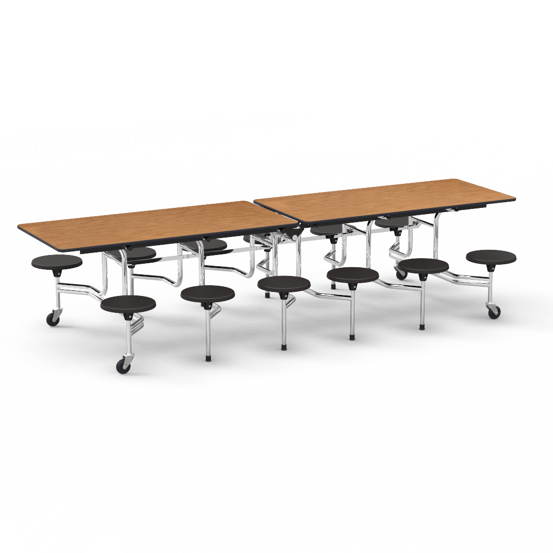 Virco MTS17291012 - Mobile Stool Cafeteria Table with 12 Stools - T-mold Edge - 27"H x 30"W x 10'Long, 17" high Stools (Virco MTS17291012) - SchoolOutlet