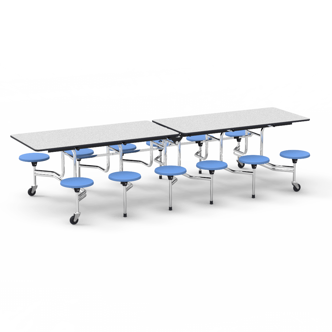 Virco MTS17291012 - Mobile Stool Cafeteria Table with 12 Stools - T-mold Edge - 27"H x 30"W x 10'Long, 17" high Stools (Virco MTS17291012) - SchoolOutlet