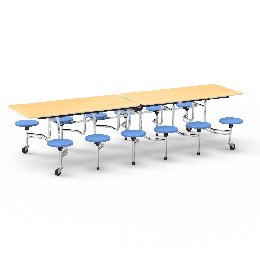 Virco MTS17291012 - Mobile Stool Cafeteria Table with 12 Stools - T-mold Edge - 27"H x 30"W x 10'Long, 17" high Stools (Virco MTS17291012) - SchoolOutlet